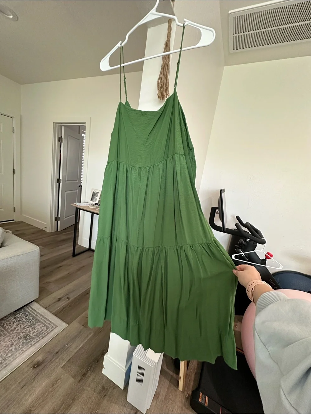 Abercrombie & Fitch Olive Green Tiered Midi Dress